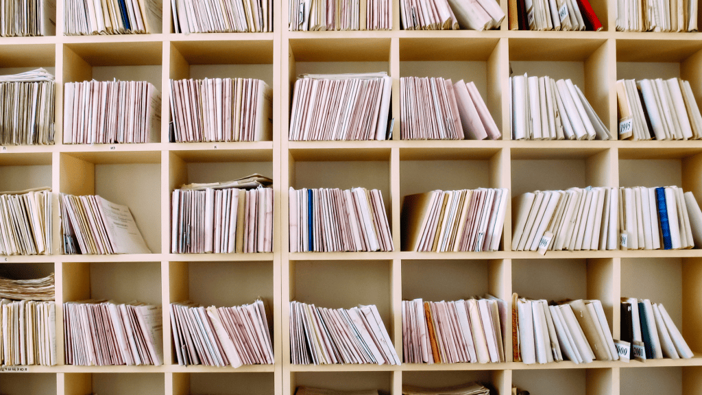 Financial Records in shelves.