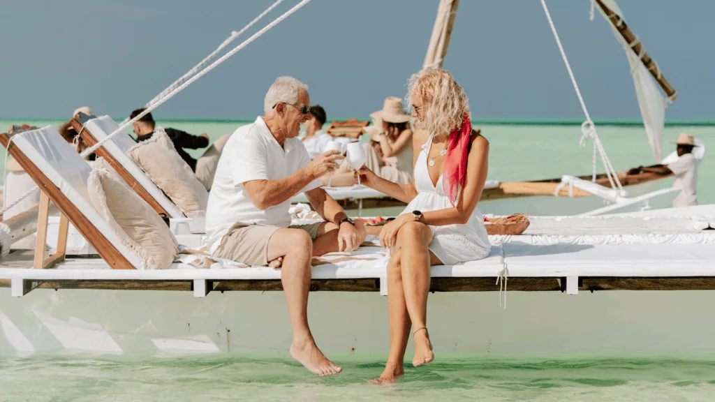 Couple on holiday on yacht.
