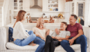 Family of four on a couch.